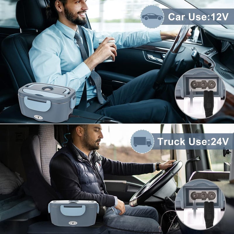 Akhia Electric Lunch Box for Adults, 80W/1.5L Heated Lunch Box for Men Work Car Truck, Portable Food Warmer Lunch Box Upgraded with Fork&Spoon and Insulated Carry Bag, 12V/24V/110V - Image 3